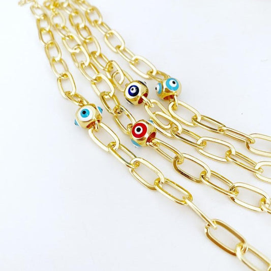 Evil Eye Bracelet Gold, Oval Chain Link Bracelet, Pandora Charm