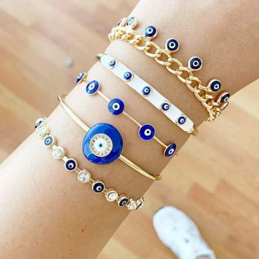 Blue Evil Eye Bracelet, Water Resistant Bracelet, Gold Evil Eye Chain
