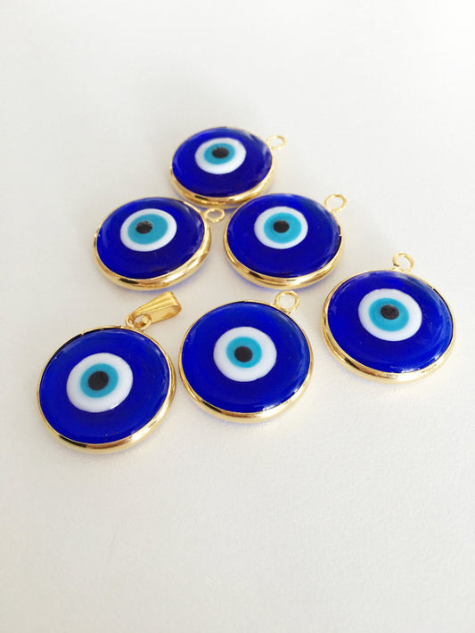 2pcs gold plated evil eye pendants, 22mm turkish handmade evil eye